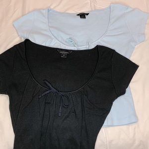 2 wide neck cropped shirts with bow.